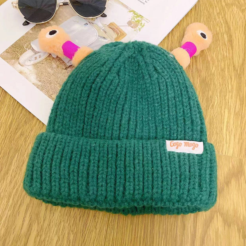 Bonnet tricoté d'hiver parent-enfant, mignon petit monstre brillant