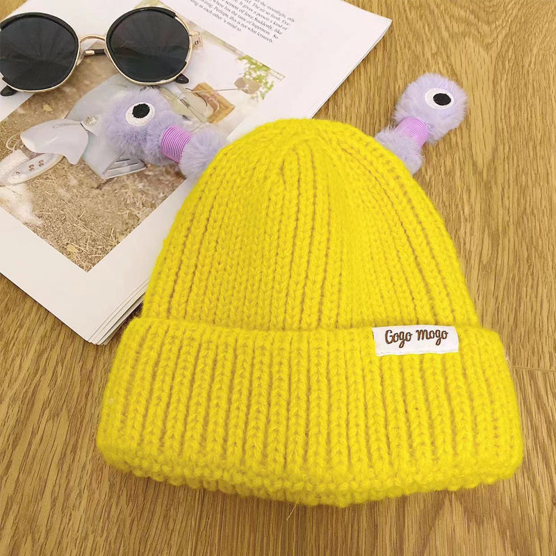Bonnet tricoté d'hiver parent-enfant, mignon petit monstre brillant