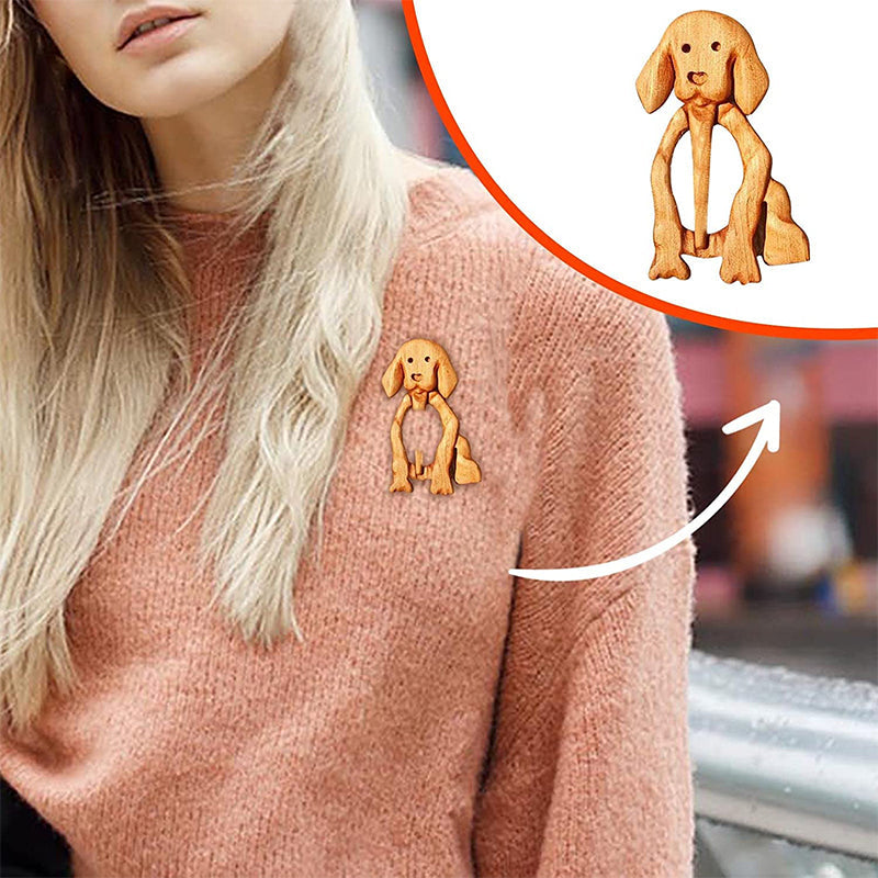 Broche Épingle avec Motif Animalier en Bois