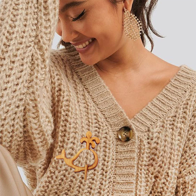 Broche Épingle avec Motif Animalier en Bois