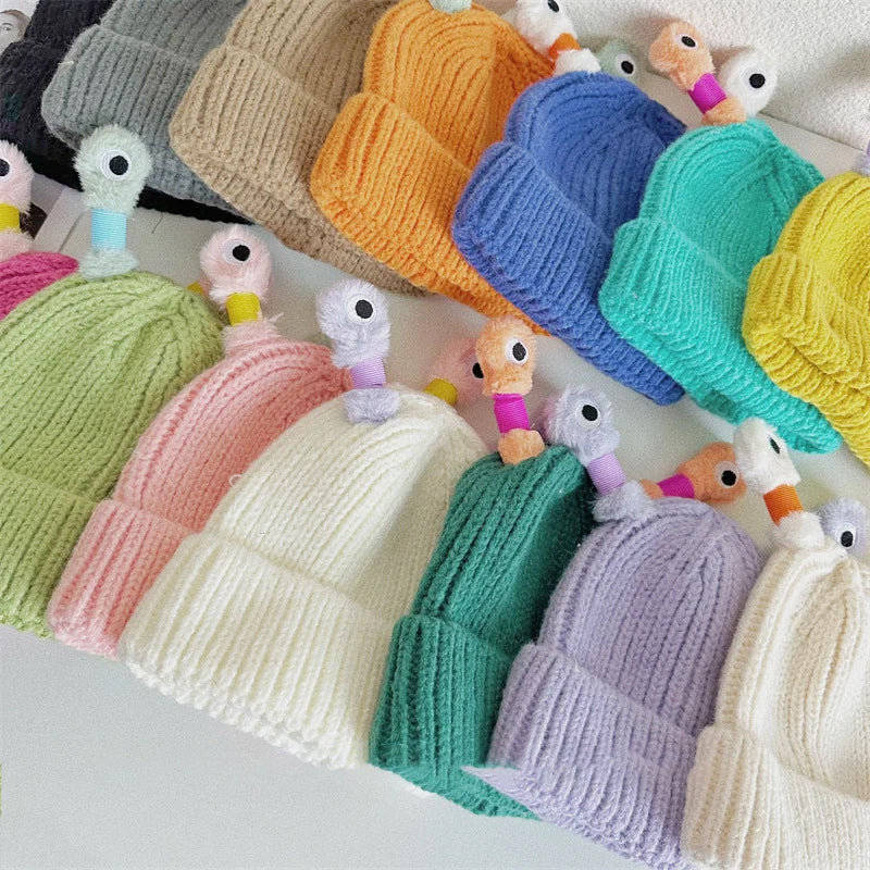 Bonnet tricoté d'hiver parent-enfant, mignon petit monstre brillant
