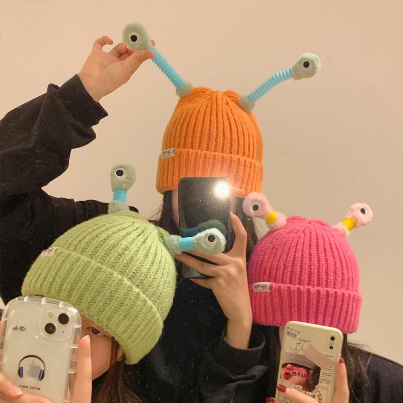 Bonnet tricoté d'hiver parent-enfant, mignon petit monstre brillant