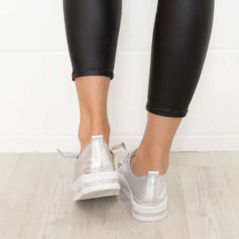 Baskets en cuir argent diamant