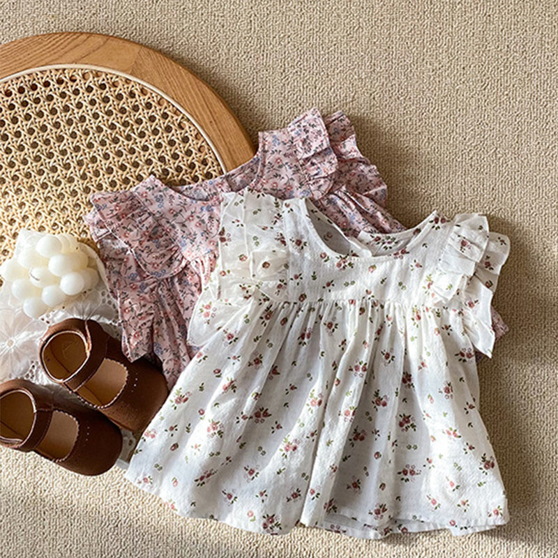 Robe fleurie Ă  col rond pour fille