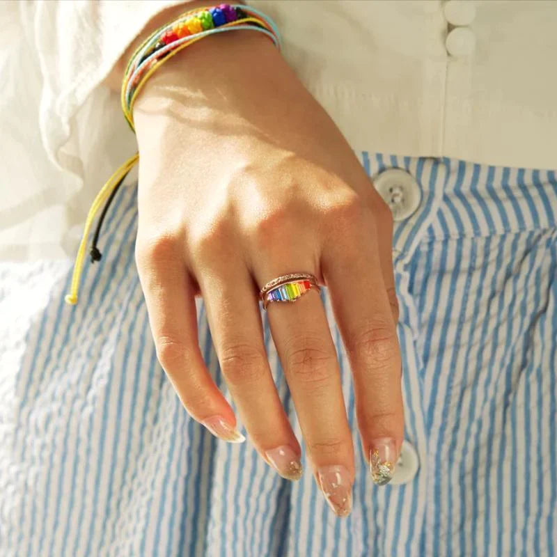 Bague d'Arc-en-ciel Ă  Micro Diamants