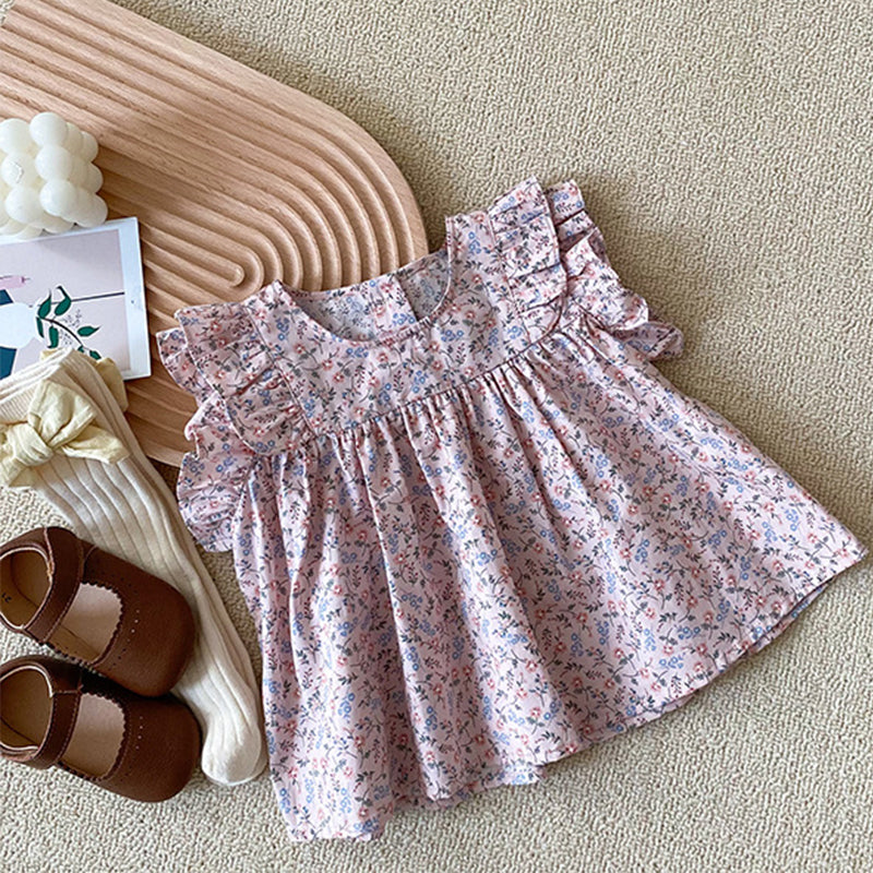 Robe fleurie Ă  col rond pour fille