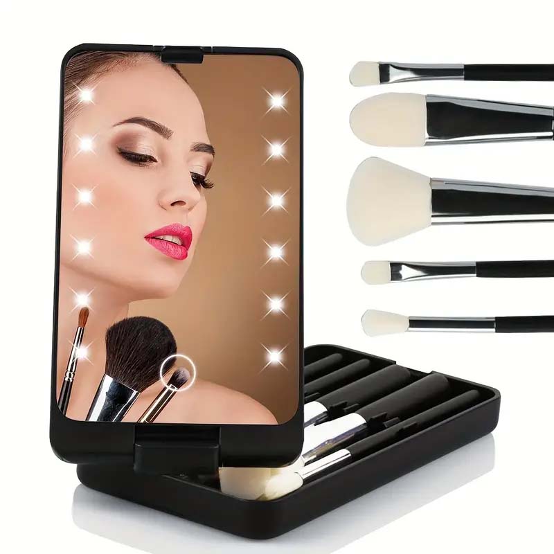 Ensemble de pinceaux de maquillage avec miroir lumineux LED