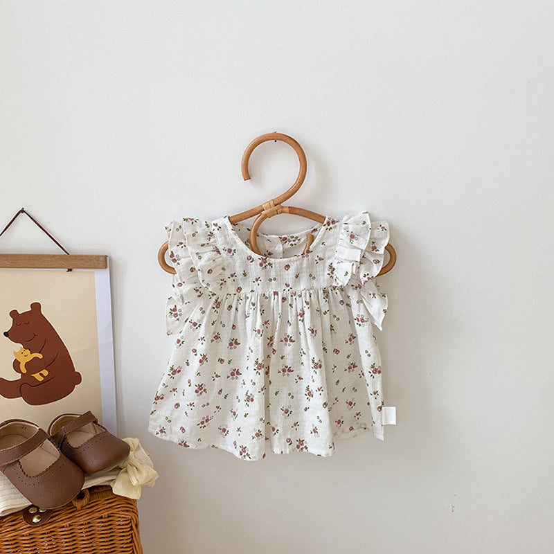 Robe fleurie Ă  col rond pour fille