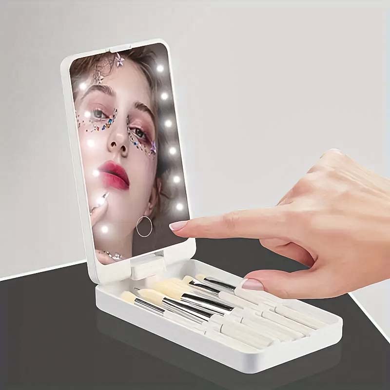 Ensemble de pinceaux de maquillage avec miroir lumineux LED