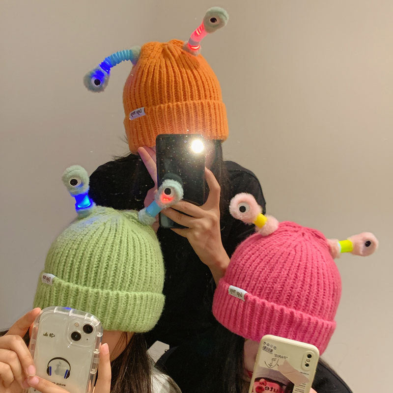 Bonnet tricoté d'hiver parent-enfant, mignon petit monstre brillant