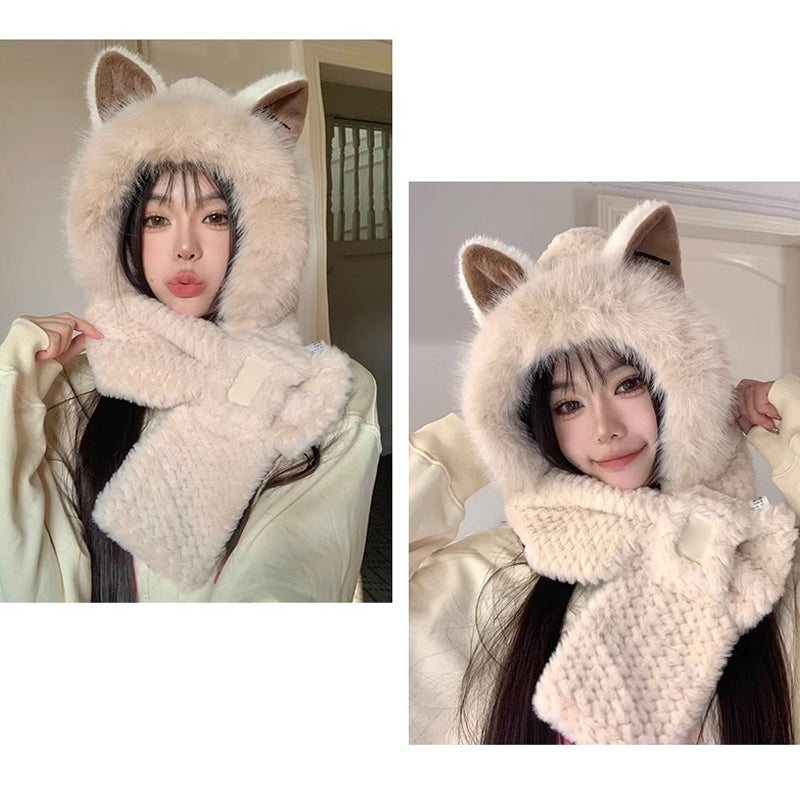 Bonnet et écharpe 2 en 1 avec oreilles de renard mignonnes