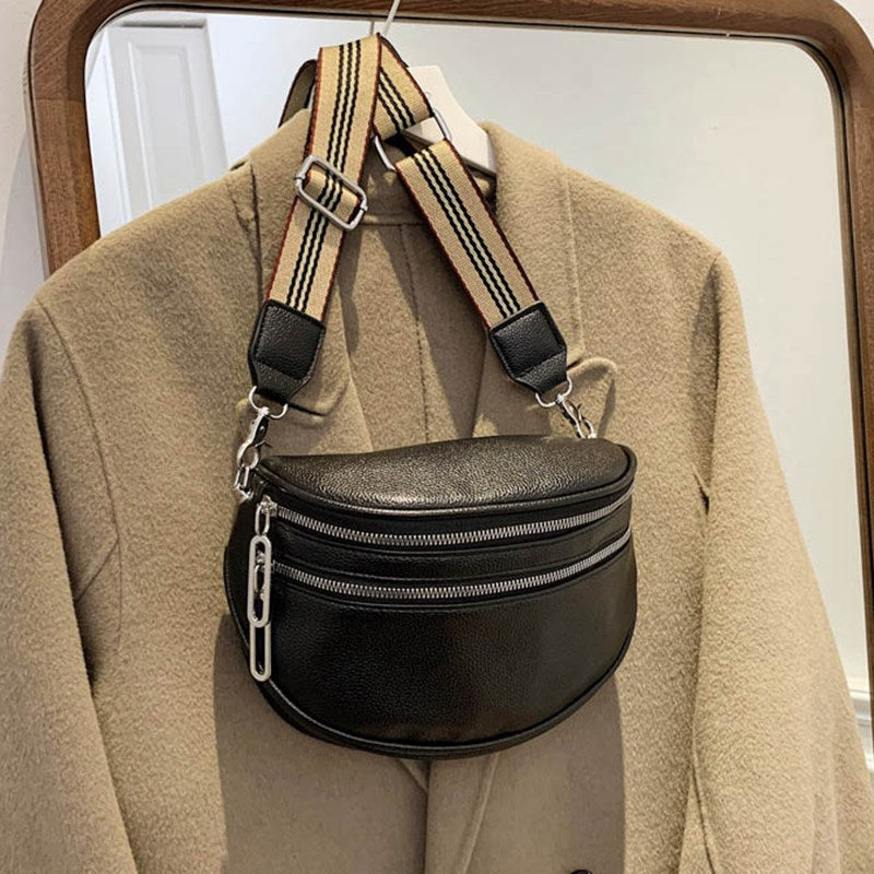 Sac de poitrine à bandoulière solide en cuir multi-poches pour femmes