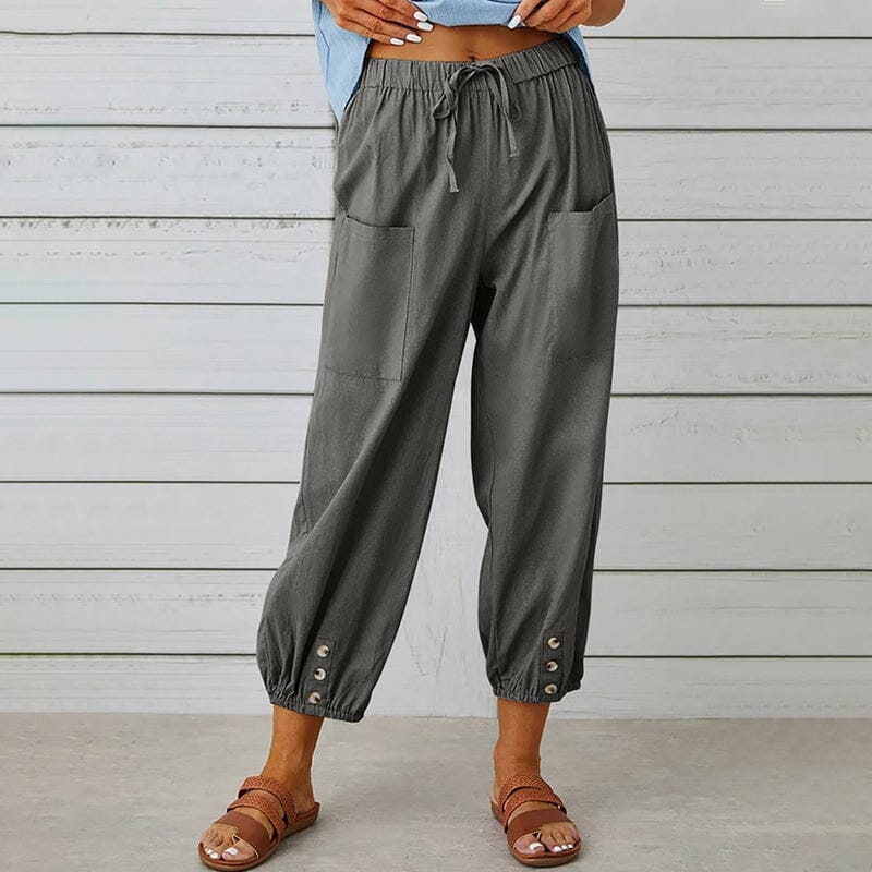 Pantalon court boutonné à taille haute