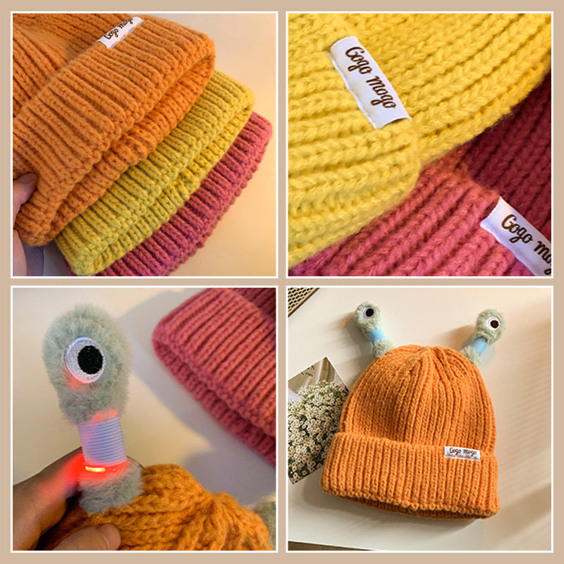 Bonnet tricoté d'hiver parent-enfant, mignon petit monstre brillant