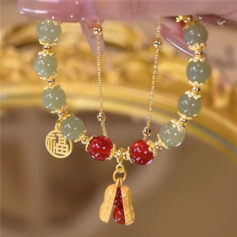 Bracelet Jade Naturel Double Chaîne