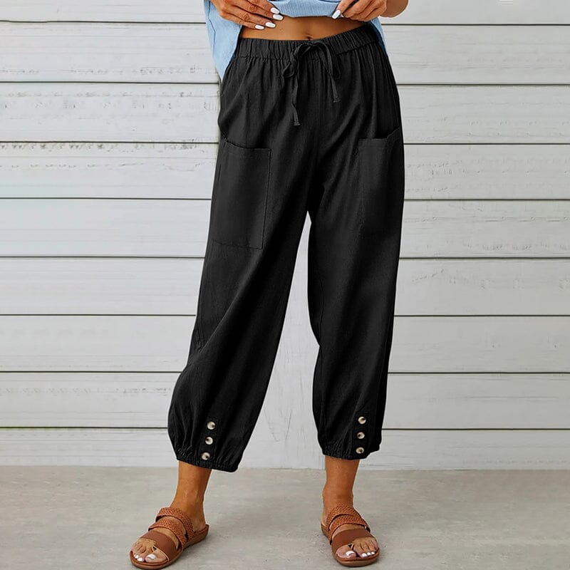 Pantalon court boutonné à taille haute