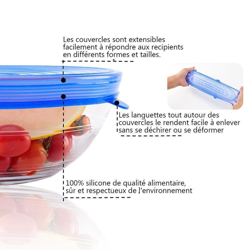 6-Pièces Couvercles de Bol en Silicone pour la Conservation des Aliments