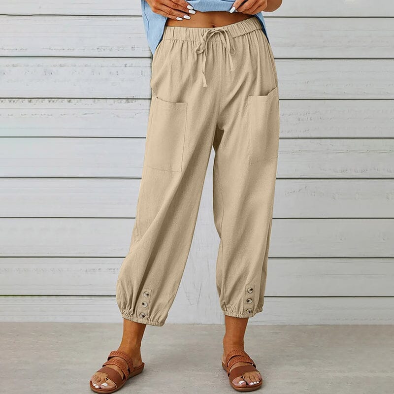 Pantalon court boutonné à taille haute