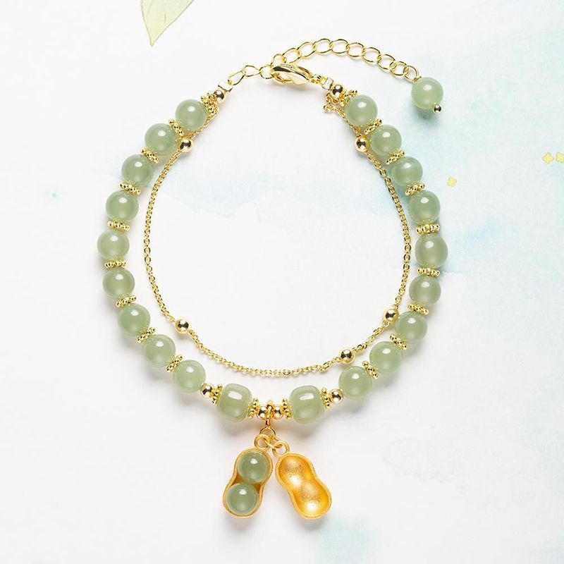 Bracelet Jade Naturel Double Chaîne