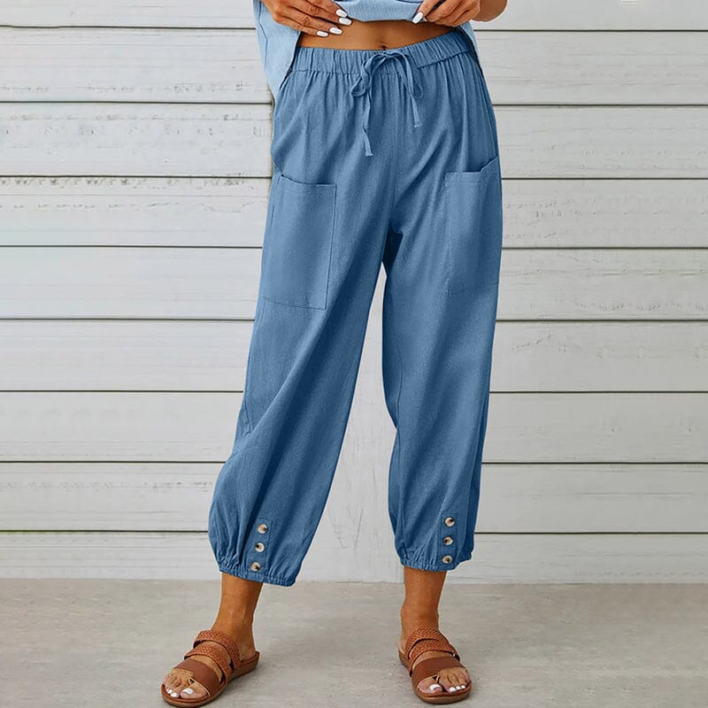 Pantalon court boutonné à taille haute