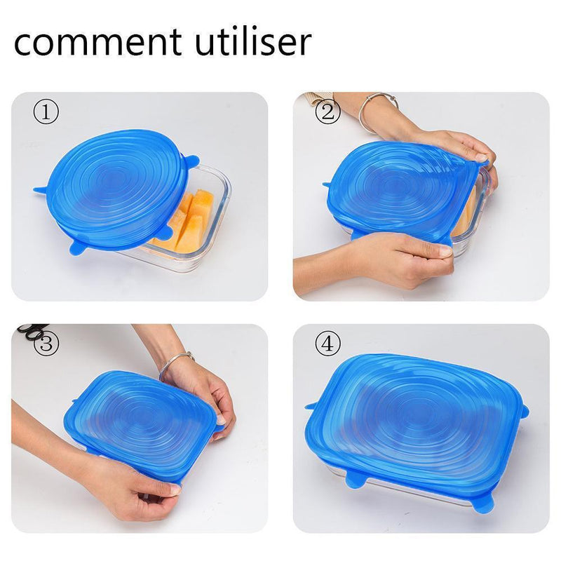 6-Pièces Couvercles de Bol en Silicone pour la Conservation des Aliments
