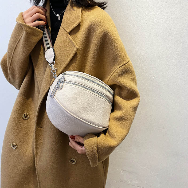 Sac de poitrine à bandoulière solide en cuir multi-poches pour femmes