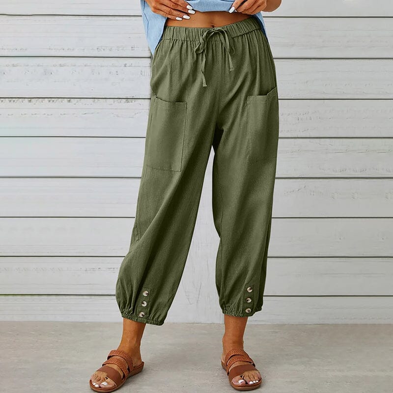 Pantalon court boutonné à taille haute