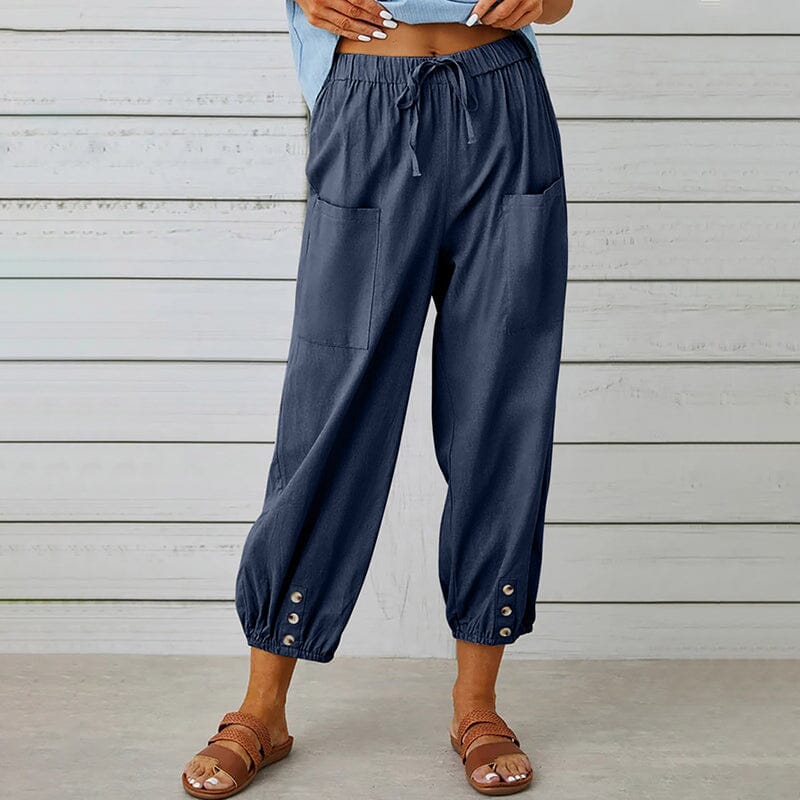Pantalon court boutonné à taille haute