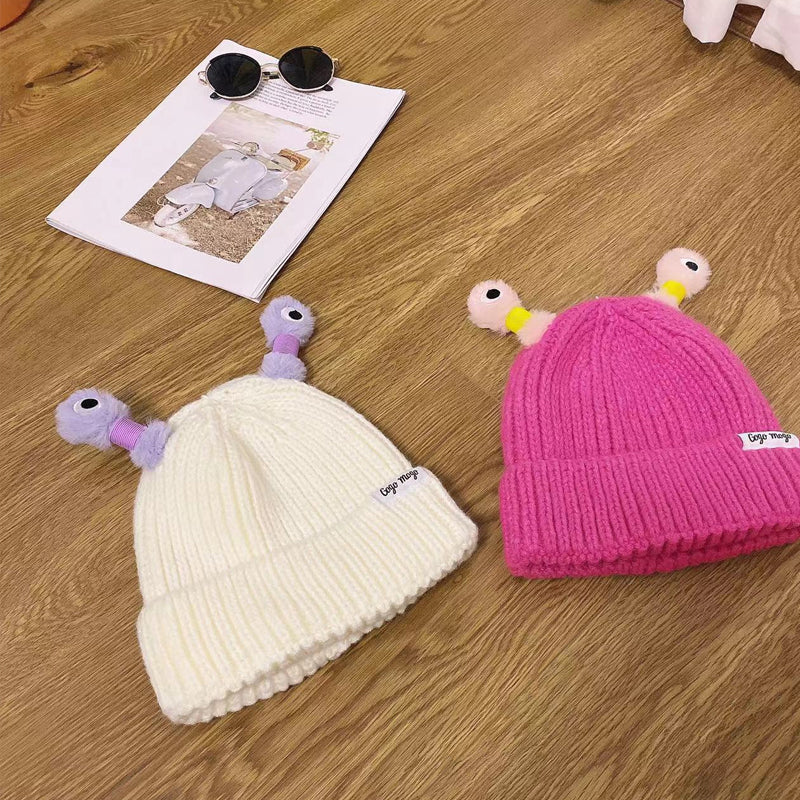Bonnet tricoté d'hiver parent-enfant, mignon petit monstre brillant