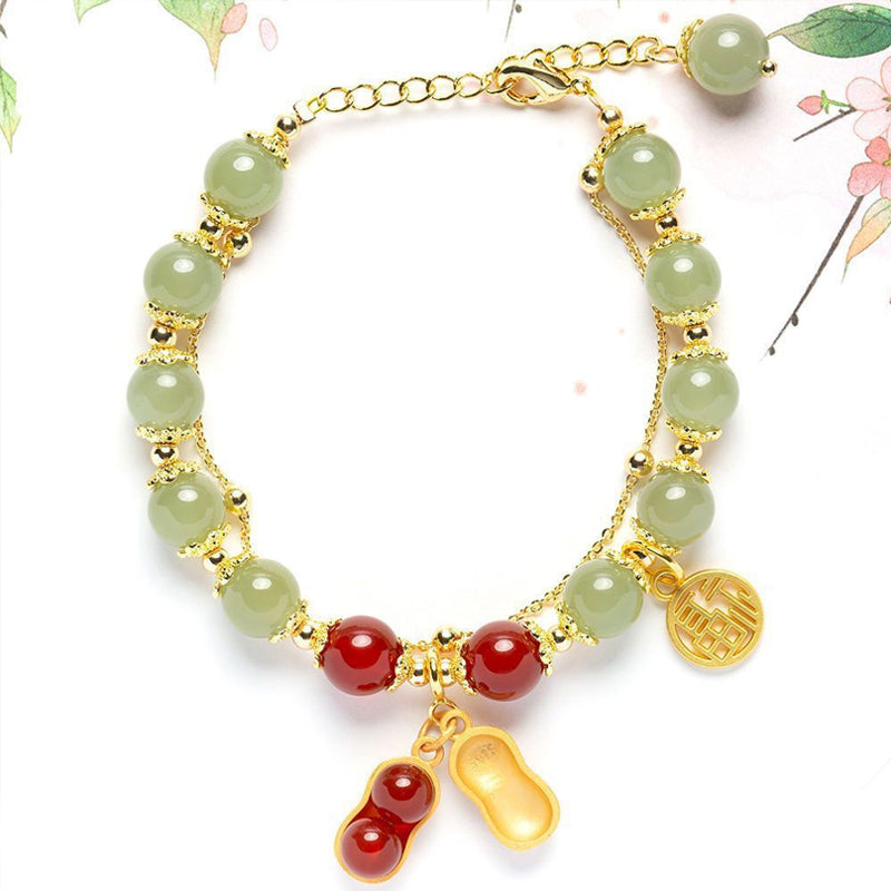 Bracelet Jade Naturel Double Chaîne