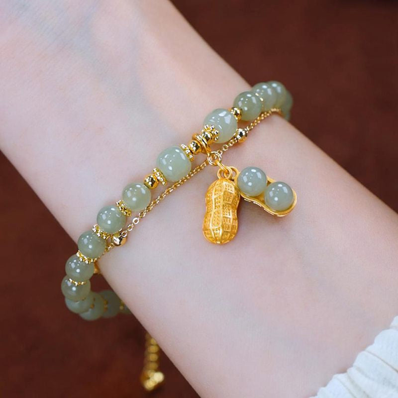 Bracelet Jade Naturel Double Chaîne