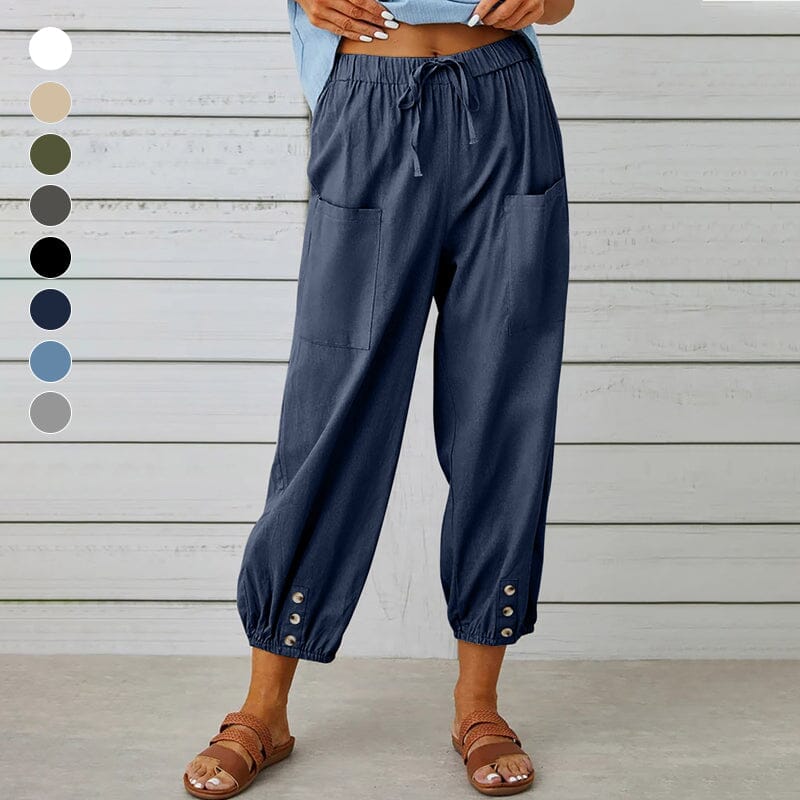 Pantalon court boutonné à taille haute