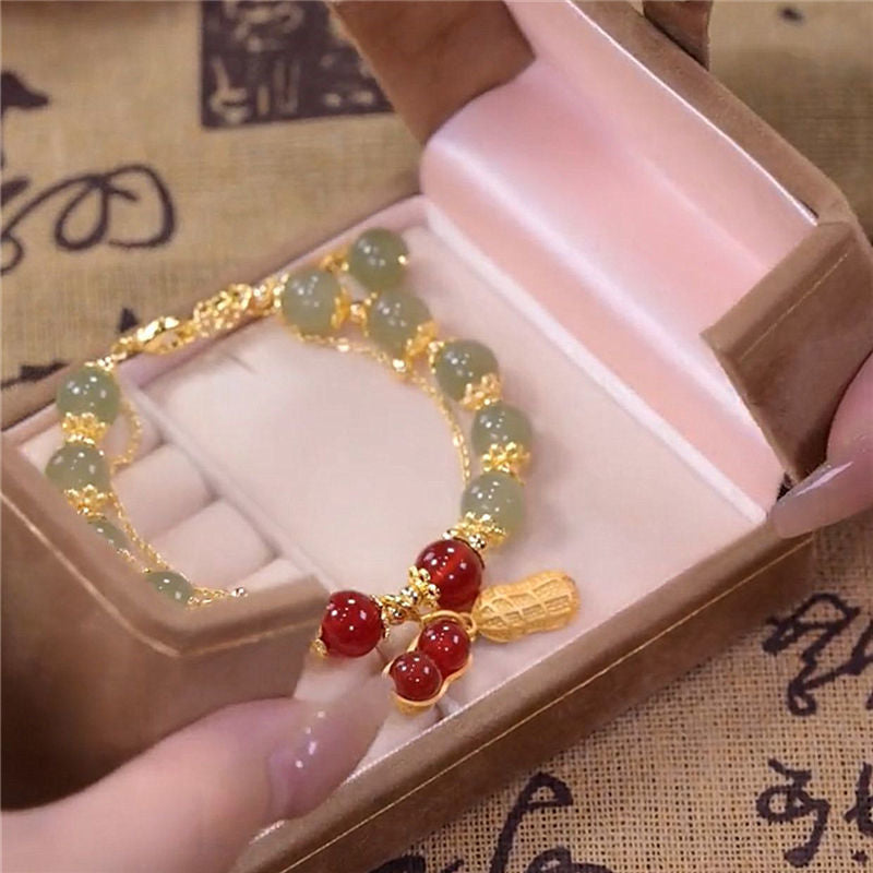 Bracelet Jade Naturel Double Chaîne