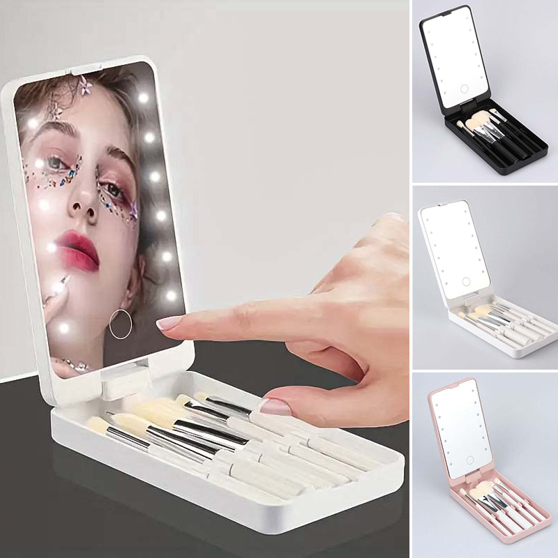 Ensemble de pinceaux de maquillage avec miroir lumineux LED