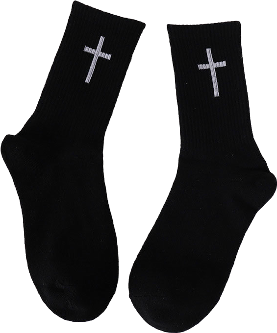 Chaussettes noires et blanches avec croix