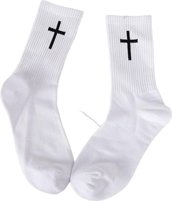 Chaussettes noires et blanches avec croix