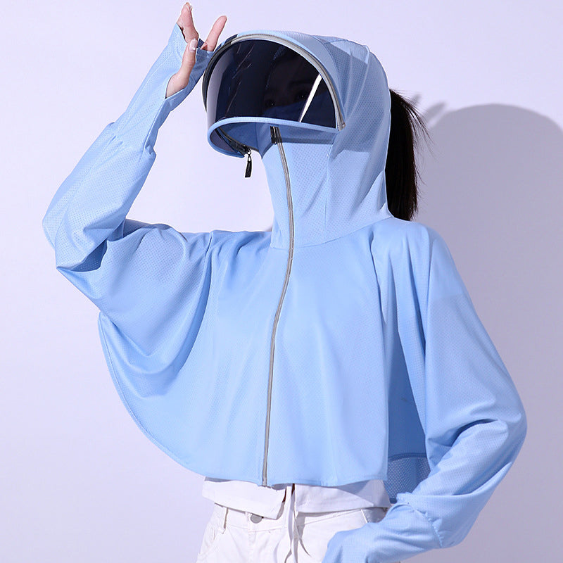 Veste coupe-vent à capuche en soie glacée avec protection UV