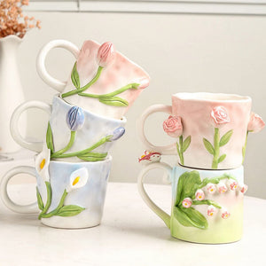 Mug fleur en relief tridimensionnel