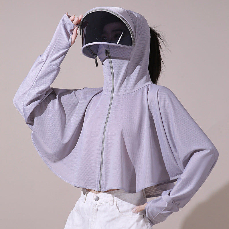 Veste coupe-vent à capuche en soie glacée avec protection UV