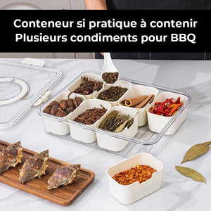 Boîte de conservation transparente pour aliments à plusieurs compartiments avec couvercle et poignée