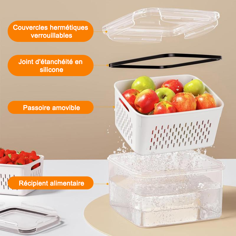 Récipients de conservation des aliments pour réfrigérateur avec passoire amovible