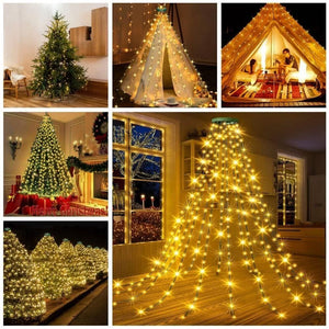 Lumières de cascade d'arbre de Noël avec anneau