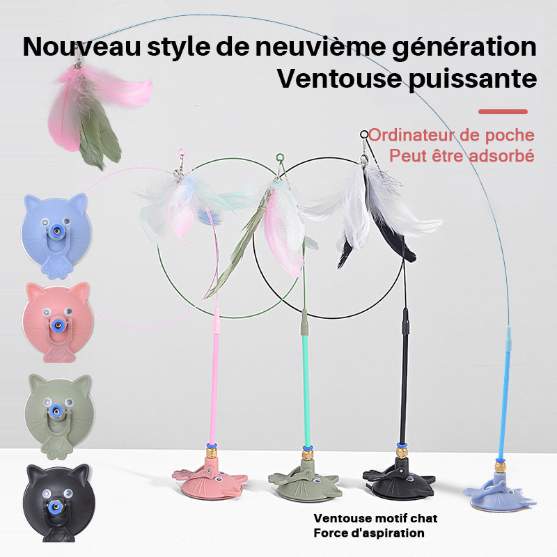 Jouet drôle de bâton de chat avec baguette détachable et base de ventouse