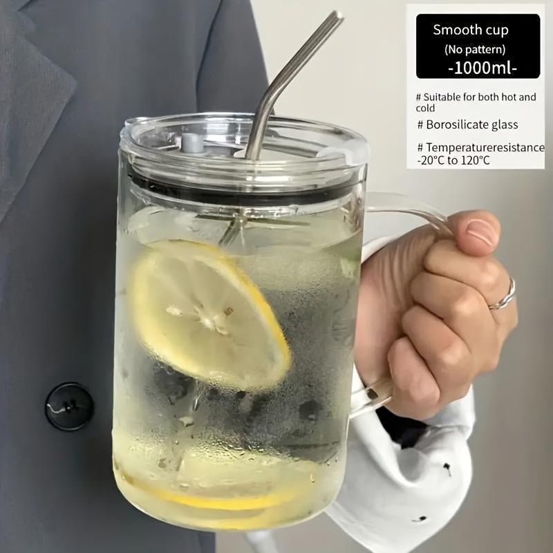 Grande tasse en verre avec couvercle et paille