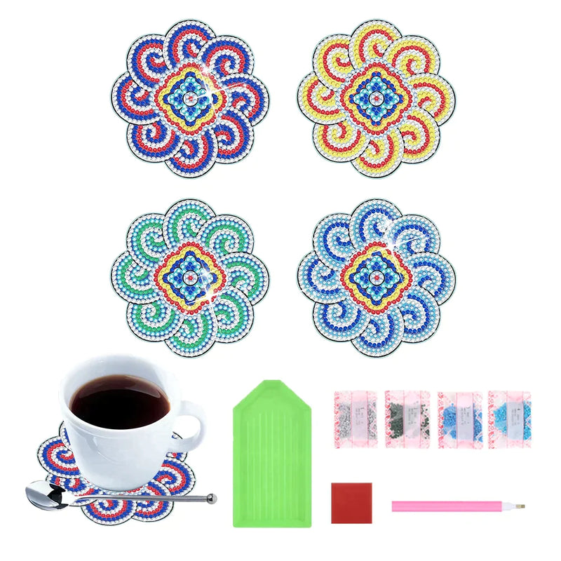 🥰 Dessous de verre artisanal en diamant Dessous de verre peinture diamant (Mandala)