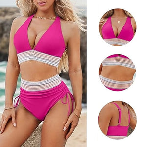2024 Ensemble de bikini taille haute gainant avec blocs de couleurs