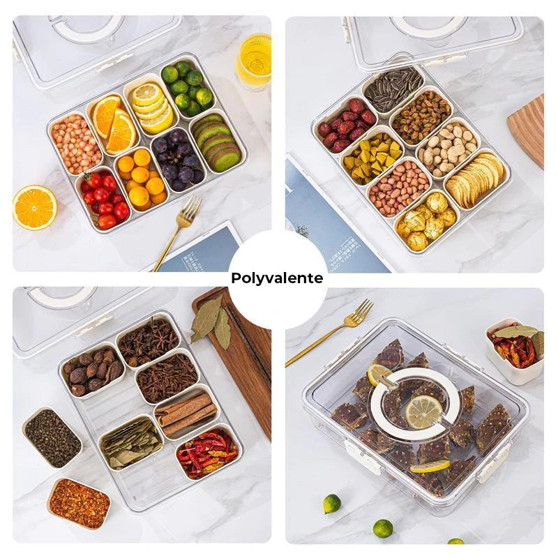 Boîte de conservation transparente pour aliments à plusieurs compartiments avec couvercle et poignée