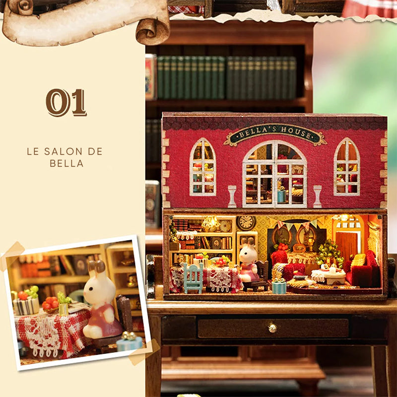 Kit de maison de poupée en bois Mini Rabbit Town avec meubles