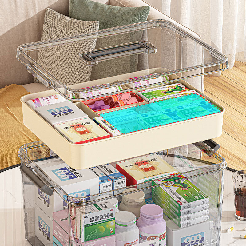 Boîte de rangement pour médicaments transparente avec poignée