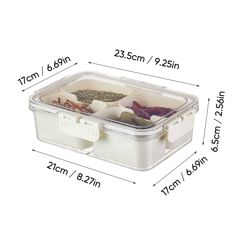 Boîte de conservation transparente pour aliments à plusieurs compartiments avec couvercle et poignée